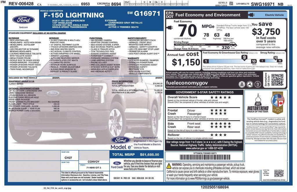 new 2025 Ford F-150 Lightning car, priced at $78,473