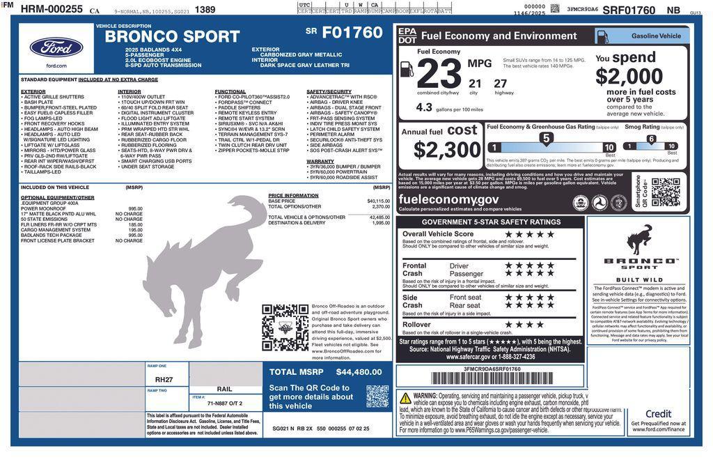 new 2025 Ford Bronco Sport car, priced at $42,999