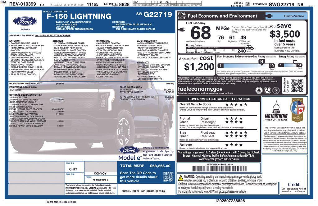 new 2025 Ford F-150 Lightning car, priced at $65,634