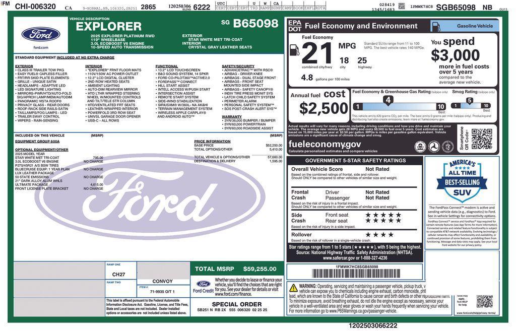 new 2025 Ford Explorer car, priced at $54,412