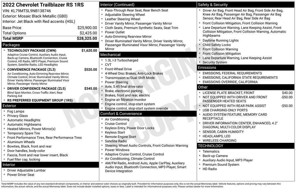 used 2022 Chevrolet TrailBlazer car, priced at $21,988