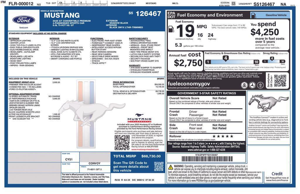 new 2025 Ford Mustang car, priced at $82,430