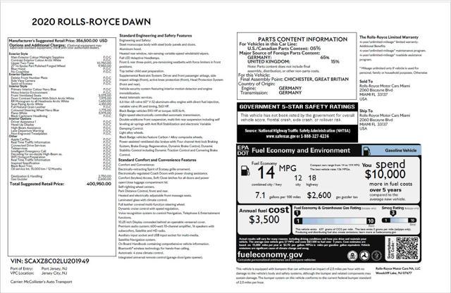 used 2020 Rolls-Royce Dawn car, priced at $257,995