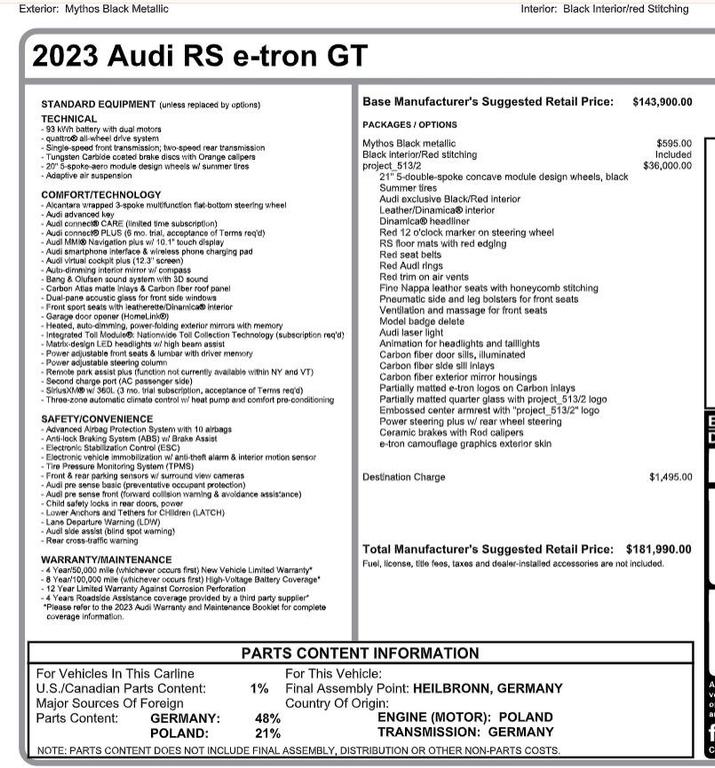 used 2023 Audi RS e-tron GT car, priced at $89,995