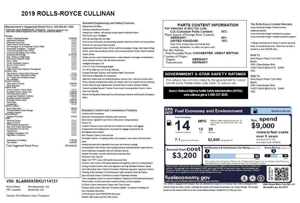 used 2019 Rolls-Royce Cullinan car, priced at $234,995