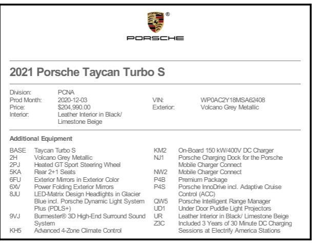 used 2021 Porsche Taycan car, priced at $97,995