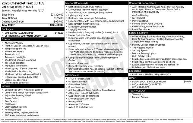 used 2020 Chevrolet Trax car, priced at $7,679