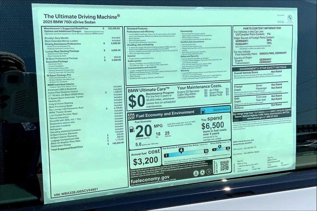 new 2025 BMW 760 car, priced at $140,350