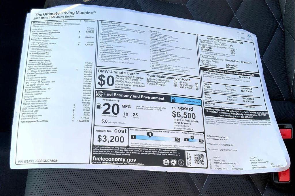 new 2025 BMW 760 car, priced at $121,974