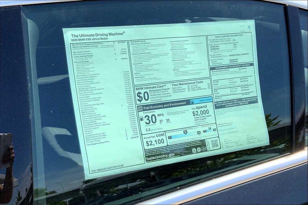 new 2026 BMW 530 car, priced at $68,560