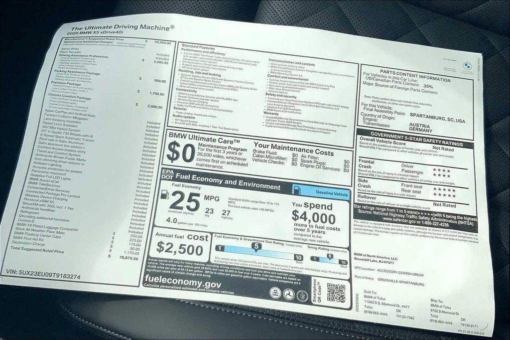 new 2026 BMW X5 car, priced at $78,875