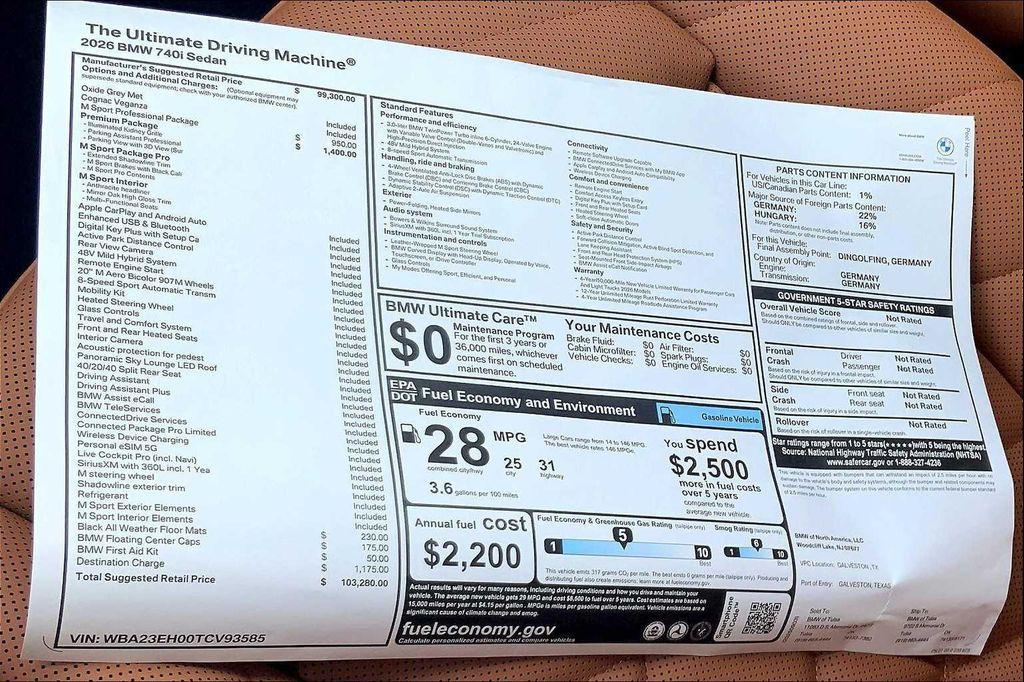 new 2026 BMW 740 car, priced at $103,280
