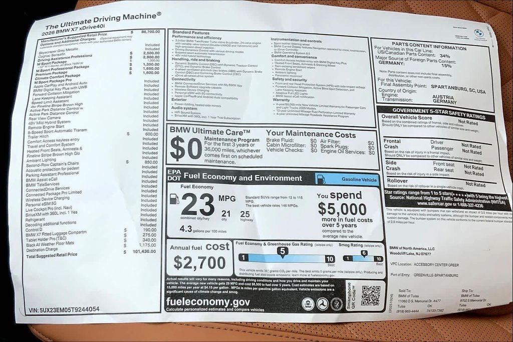 new 2026 BMW X7 car, priced at $101,430