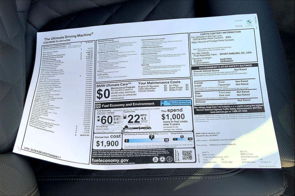 new 2026 BMW X5 PHEV car, priced at $86,875