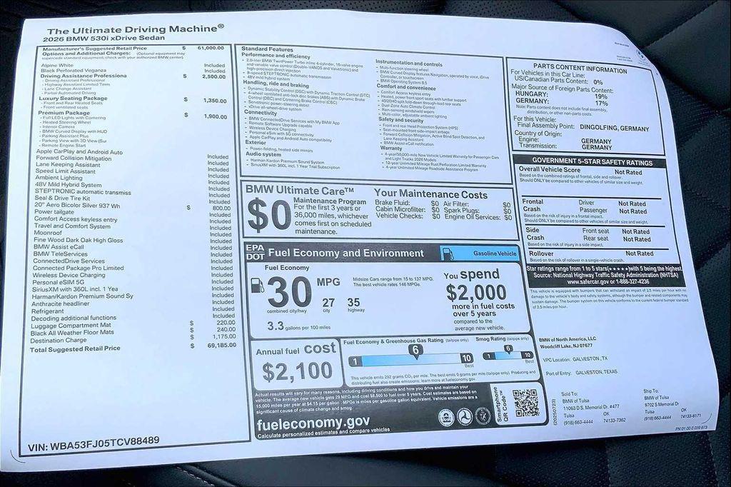 new 2026 BMW 530 car, priced at $69,185