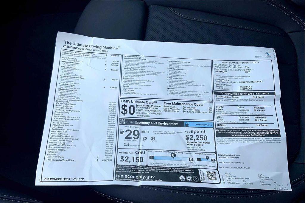 new 2026 BMW 430 Gran Coupe car, priced at $61,375