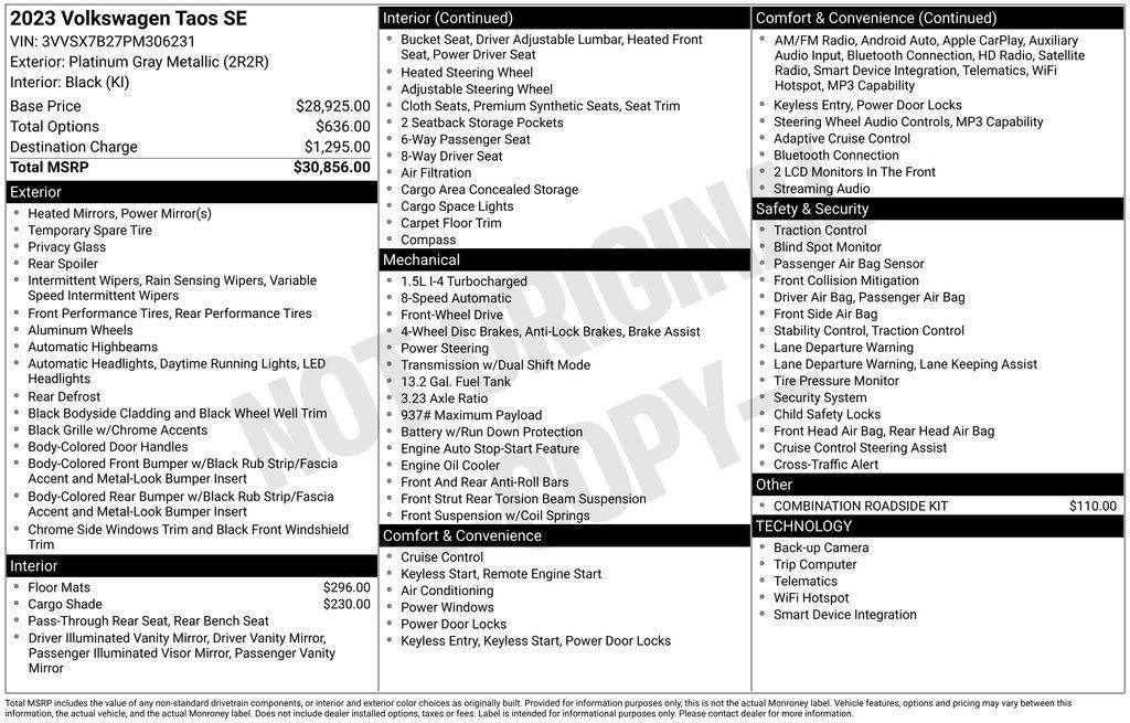 used 2023 Volkswagen Taos car, priced at $20,362