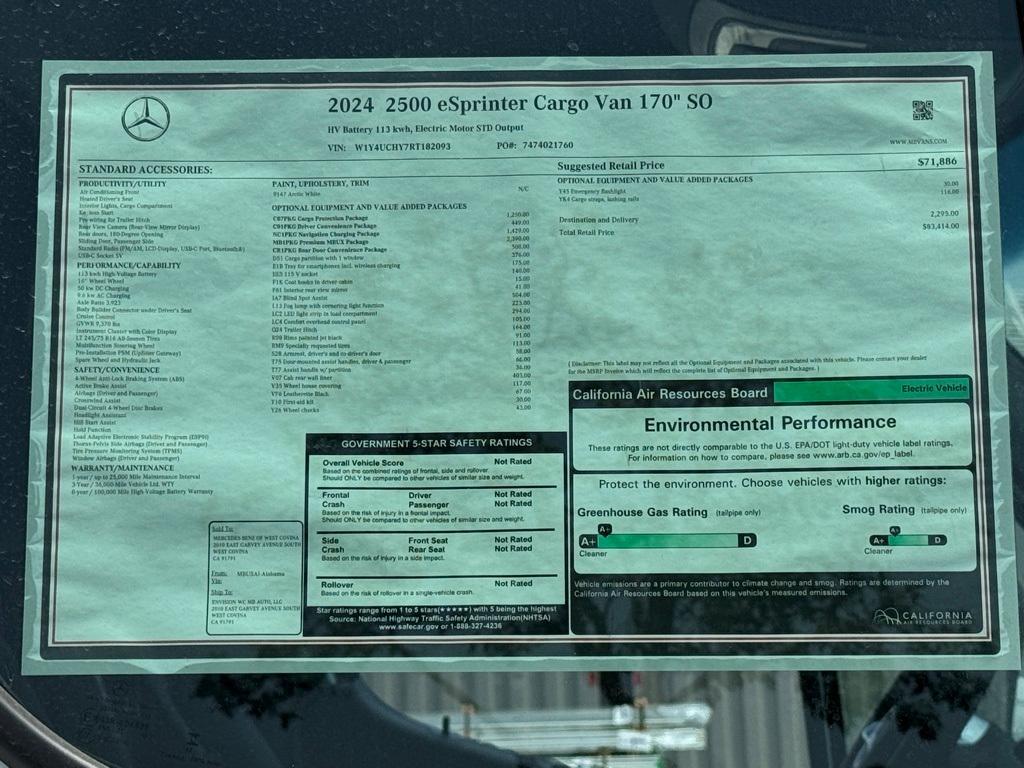 new 2024 Mercedes-Benz eSprinter 2500 car, priced at $83,414