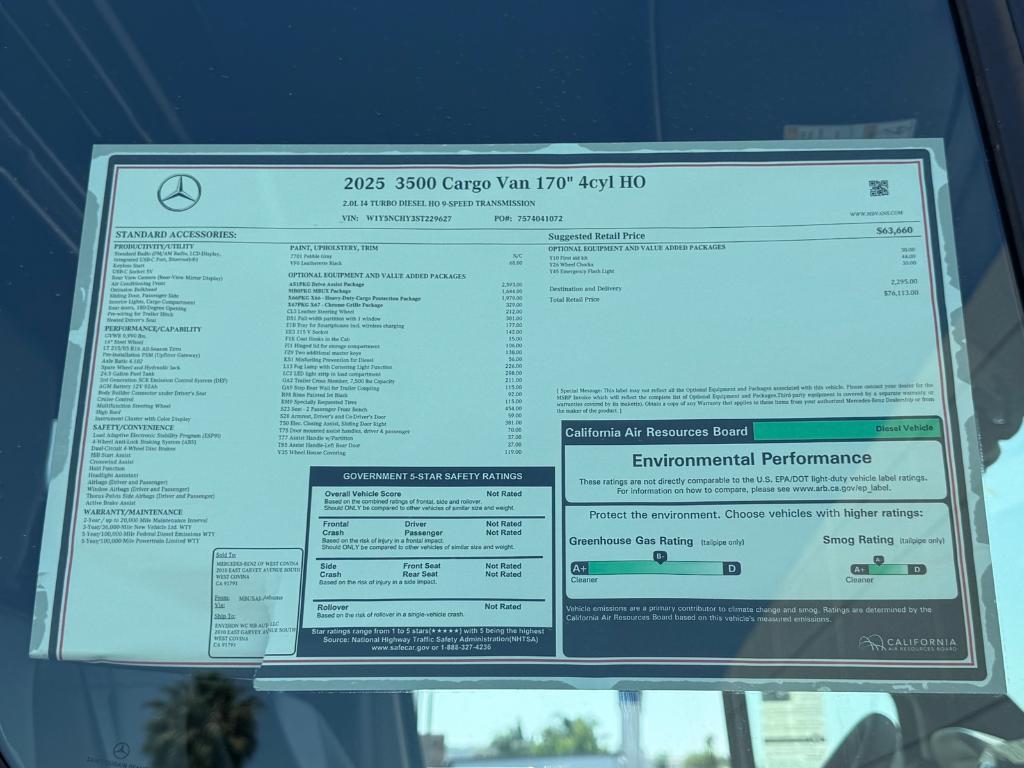 new 2025 Mercedes-Benz Sprinter 3500 car, priced at $76,113
