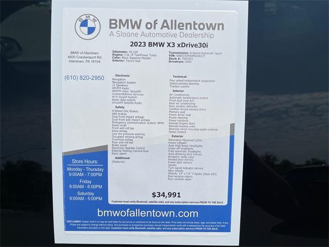 used 2023 BMW X3 car, priced at $34,492