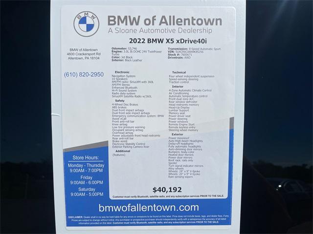 used 2022 BMW X5 car, priced at $40,192
