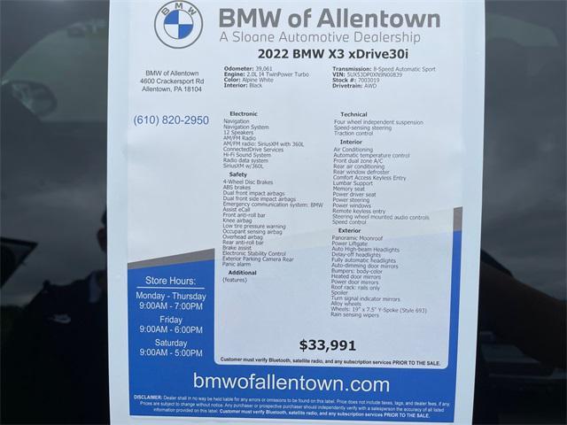 used 2022 BMW X3 car, priced at $32,213