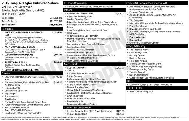 used 2019 Jeep Wrangler Unlimited car, priced at $25,548