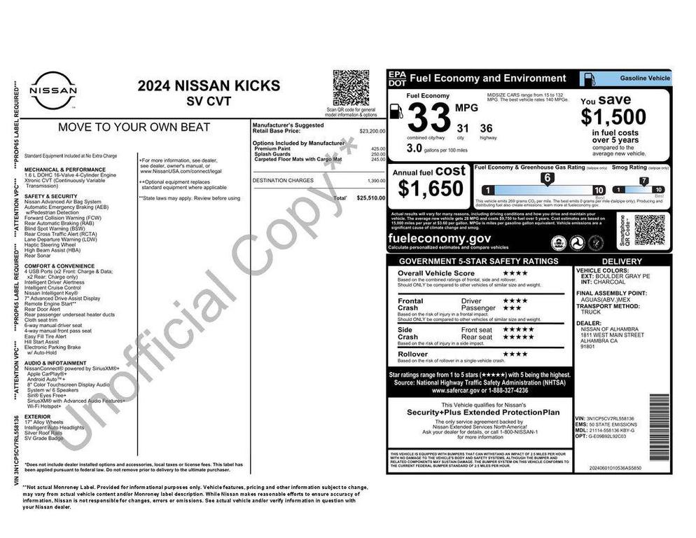 used 2024 Nissan Kicks car, priced at $19,973
