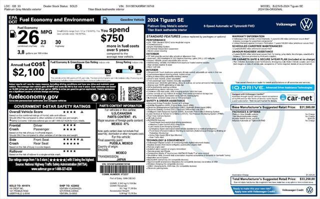 used 2024 Volkswagen Tiguan car, priced at $28,473