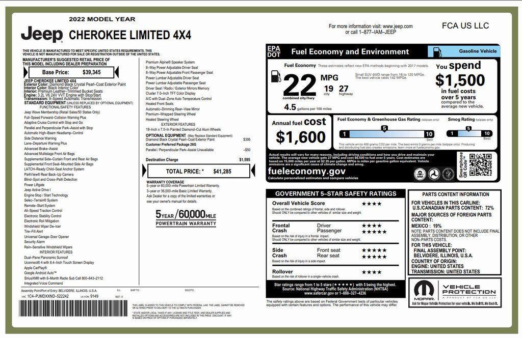used 2022 Jeep Cherokee car, priced at $26,373