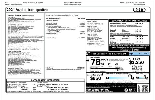 used 2021 Audi e-tron car, priced at $26,975
