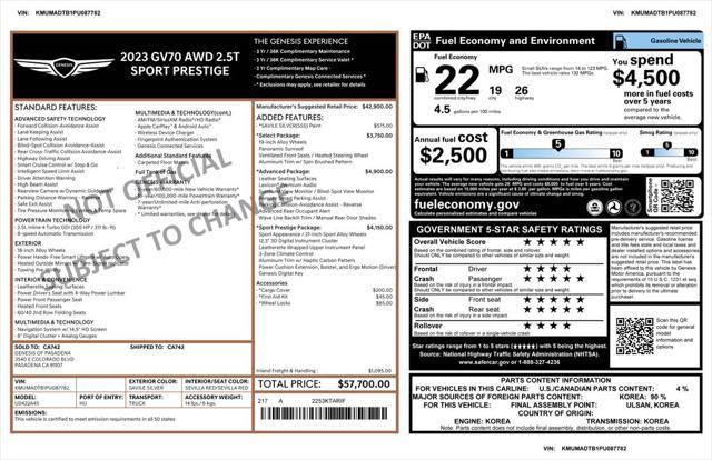 used 2023 Genesis GV70 car, priced at $37,475