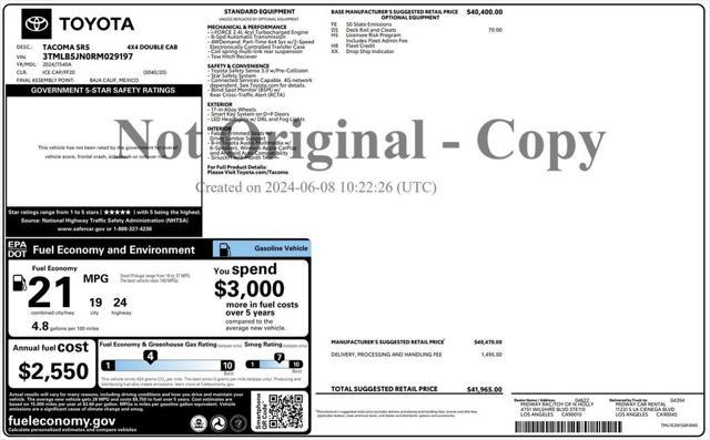 used 2024 Toyota Tacoma car, priced at $39,173