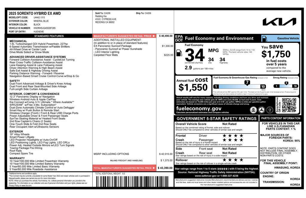 used 2025 Kia Sorento Hybrid car, priced at $32,675