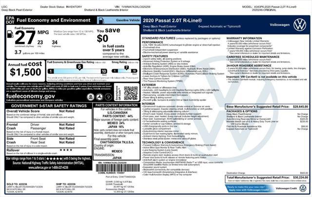 used 2020 Volkswagen Passat car, priced at $17,673