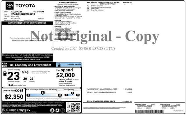 used 2024 Toyota Tacoma car, priced at $26,973
