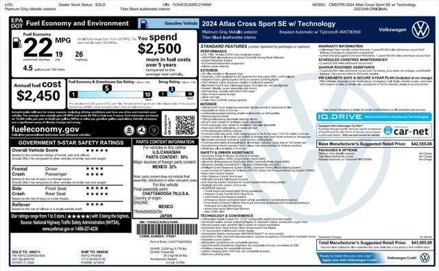 used 2024 Volkswagen Atlas Cross Sport car, priced at $33,973