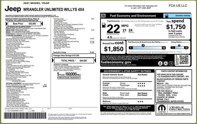 used 2021 Jeep Wrangler car, priced at $33,473