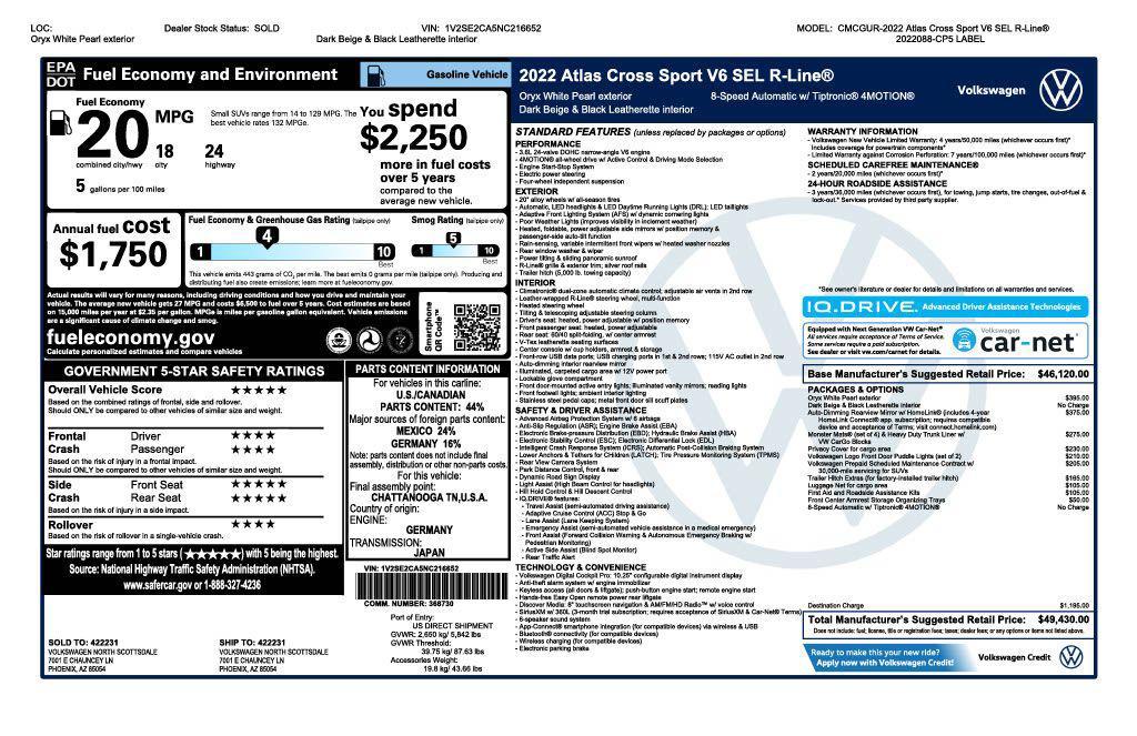 used 2022 Volkswagen Atlas Cross Sport car, priced at $31,473