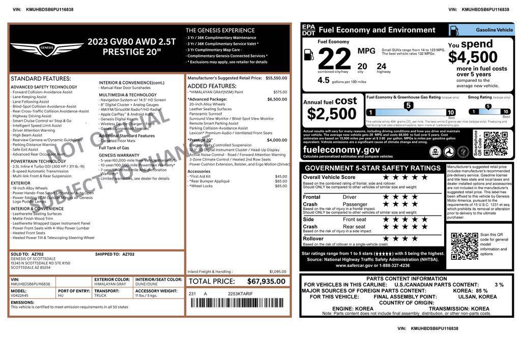 used 2023 Genesis GV80 car, priced at $39,575