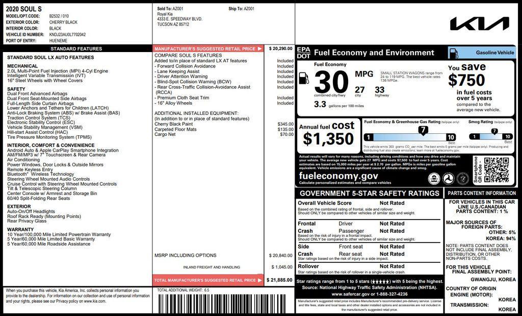 used 2020 Kia Soul car, priced at $14,373