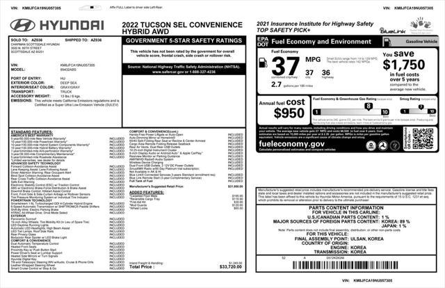 used 2022 Hyundai TUCSON Hybrid car, priced at $20,975