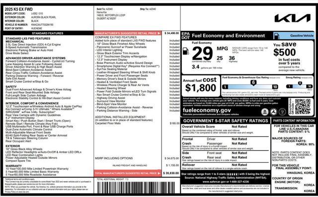 used 2025 Kia K5 car, priced at $31,573