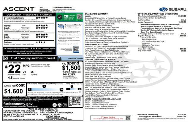 used 2022 Subaru Ascent car, priced at $32,673