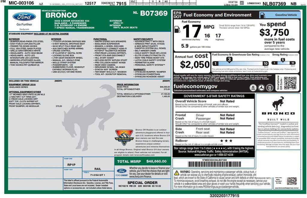 used 2022 Ford Bronco car, priced at $33,273