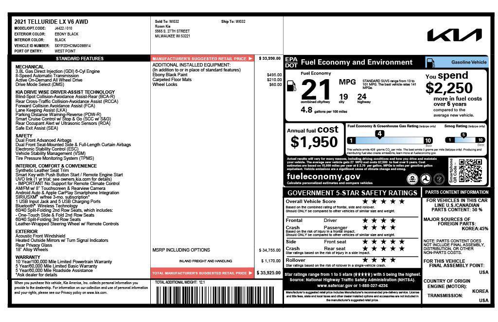used 2021 Kia Telluride car, priced at $20,973