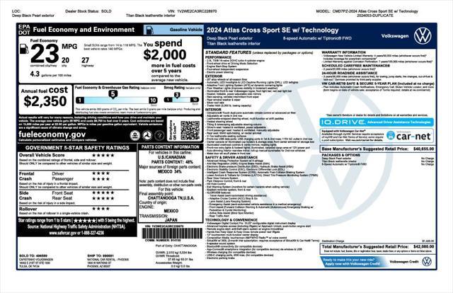 used 2024 Volkswagen Atlas Cross Sport car, priced at $32,273