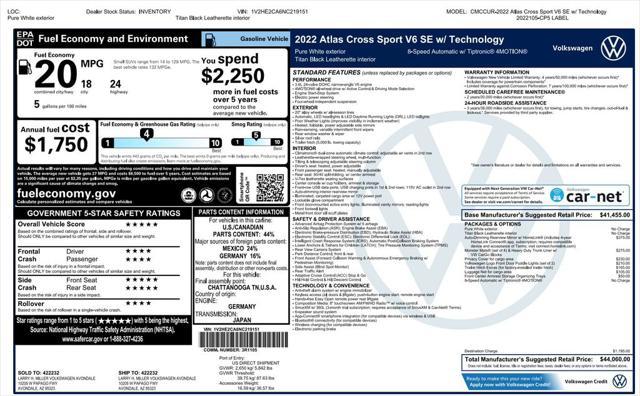 used 2022 Volkswagen Atlas Cross Sport car, priced at $30,673