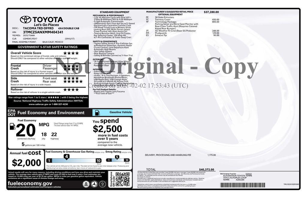 used 2021 Toyota Tacoma car, priced at $36,973