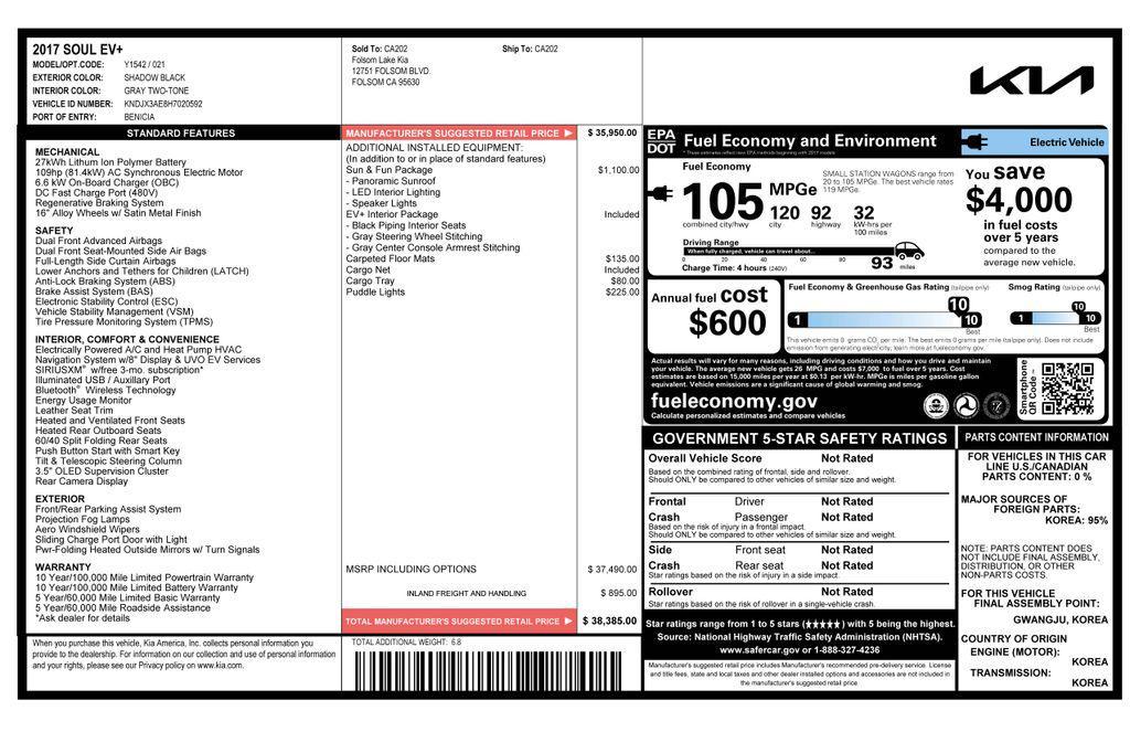 used 2017 Kia Soul EV car, priced at $12,995